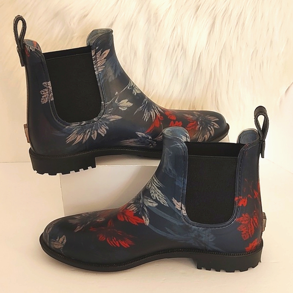 Joules Womens Rockingham Navy Flower Rain Garden Boots Waterproof Chelsea Size 6